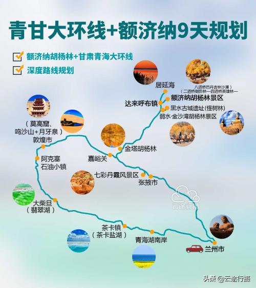 额济纳旗胡杨林+青甘大环线9天旅游攻略路线图（原创）